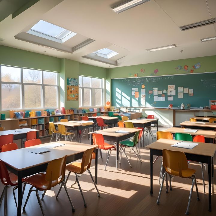 Clean school hallway and classroom